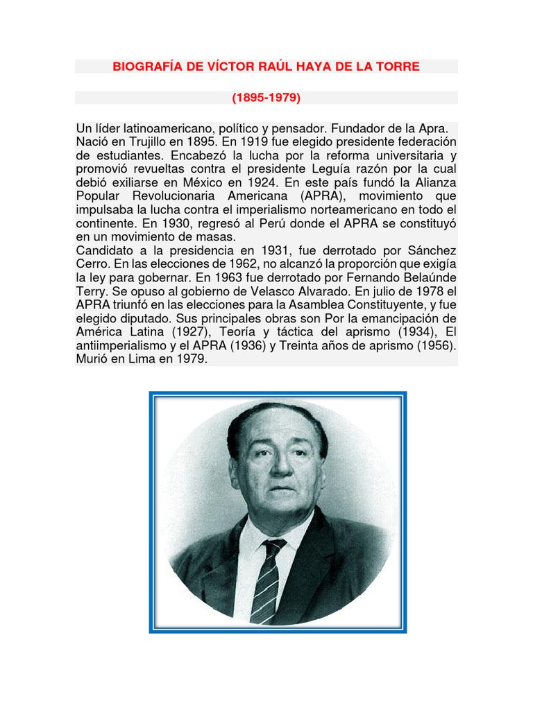 Biografía de Víctor Raúl Haya de la Torre | PDF