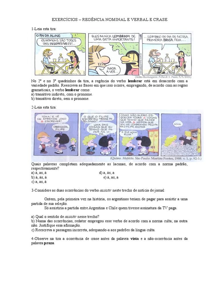 Atividades Regência Verbal e Nominal | PDF | Linguística | Idiomas