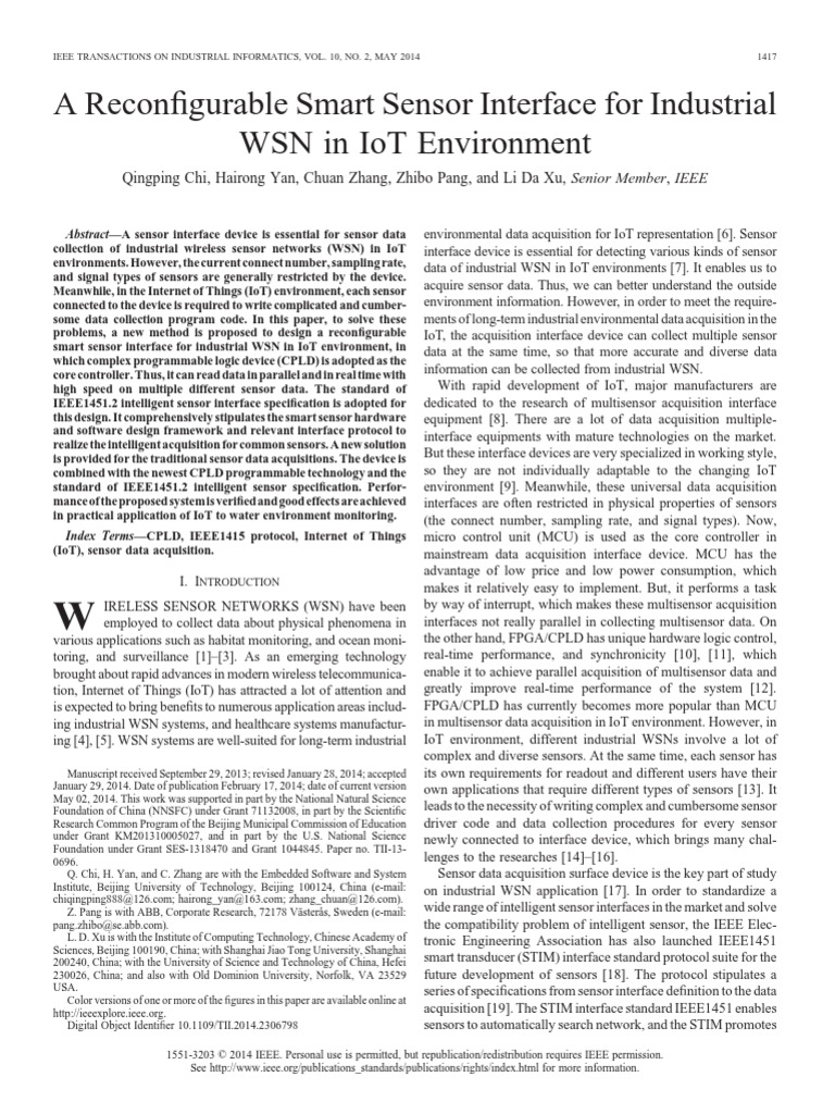 A Reconfigurable Smart Sensor Interface For Industrial WSN in IoT ...