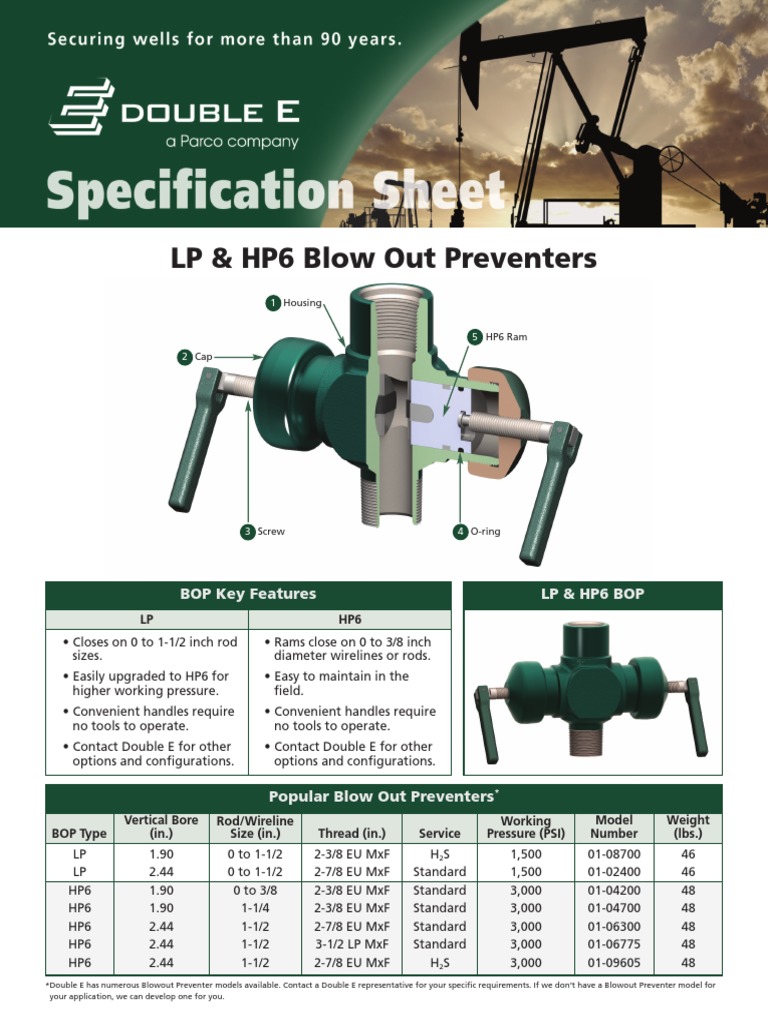 Spec Sheet BOP LP HP6 Rev 03 2016 PDF | PDF | Equipment | Manufactured ...