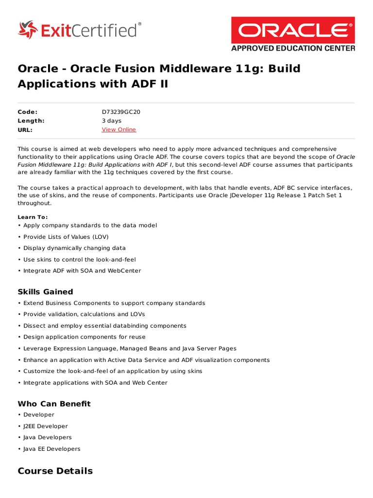 Oracle Fusion Middleware 11g Build Applications With Adf II | PDF ...