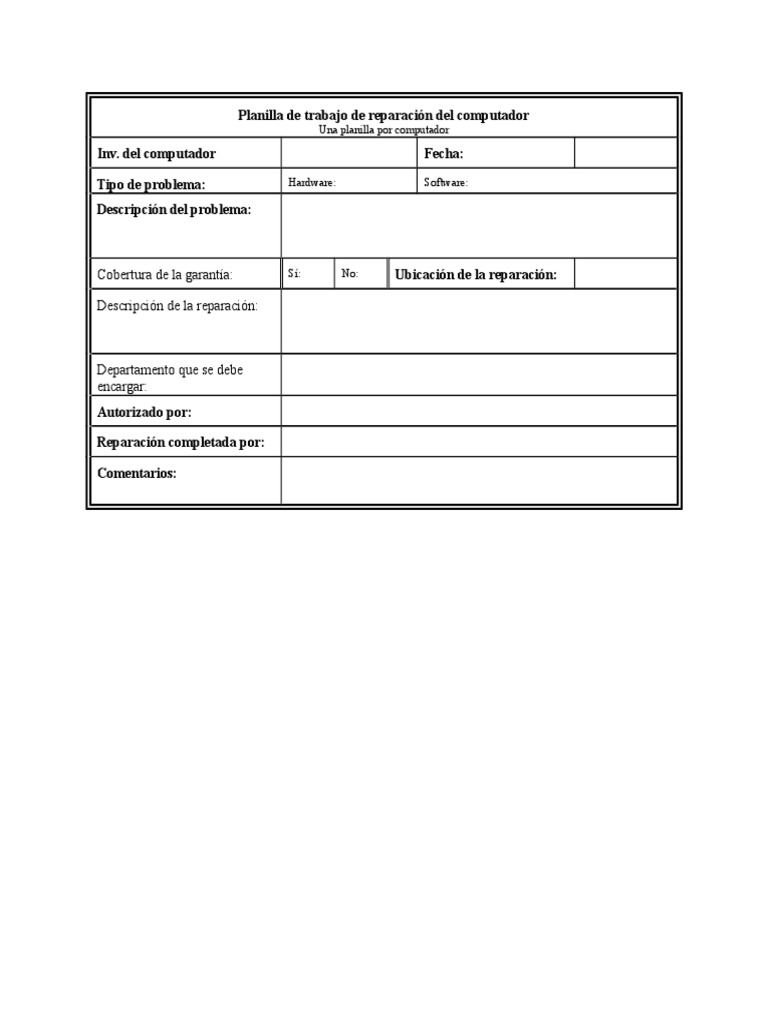 Computer Repair Worksheet PDF