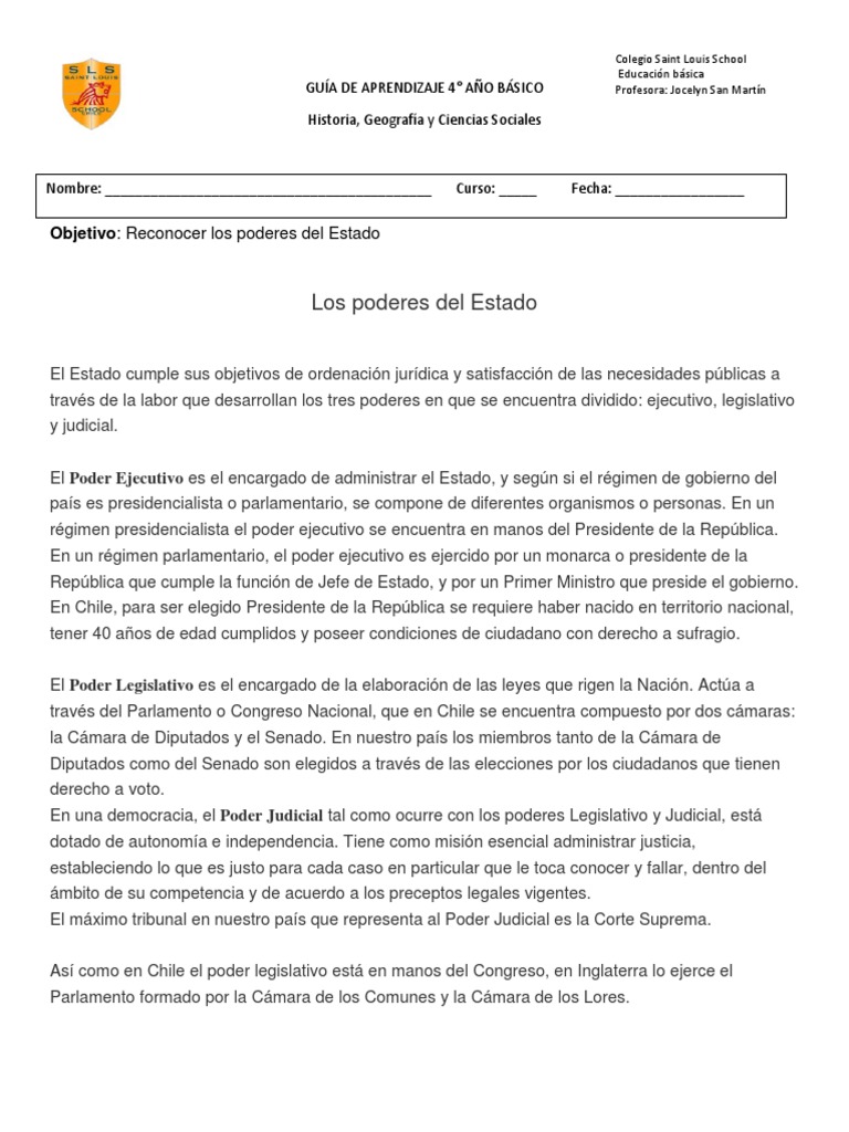 Poderes del Estado en Chile: Guía Escolar | PDF | Política | Religión y ...