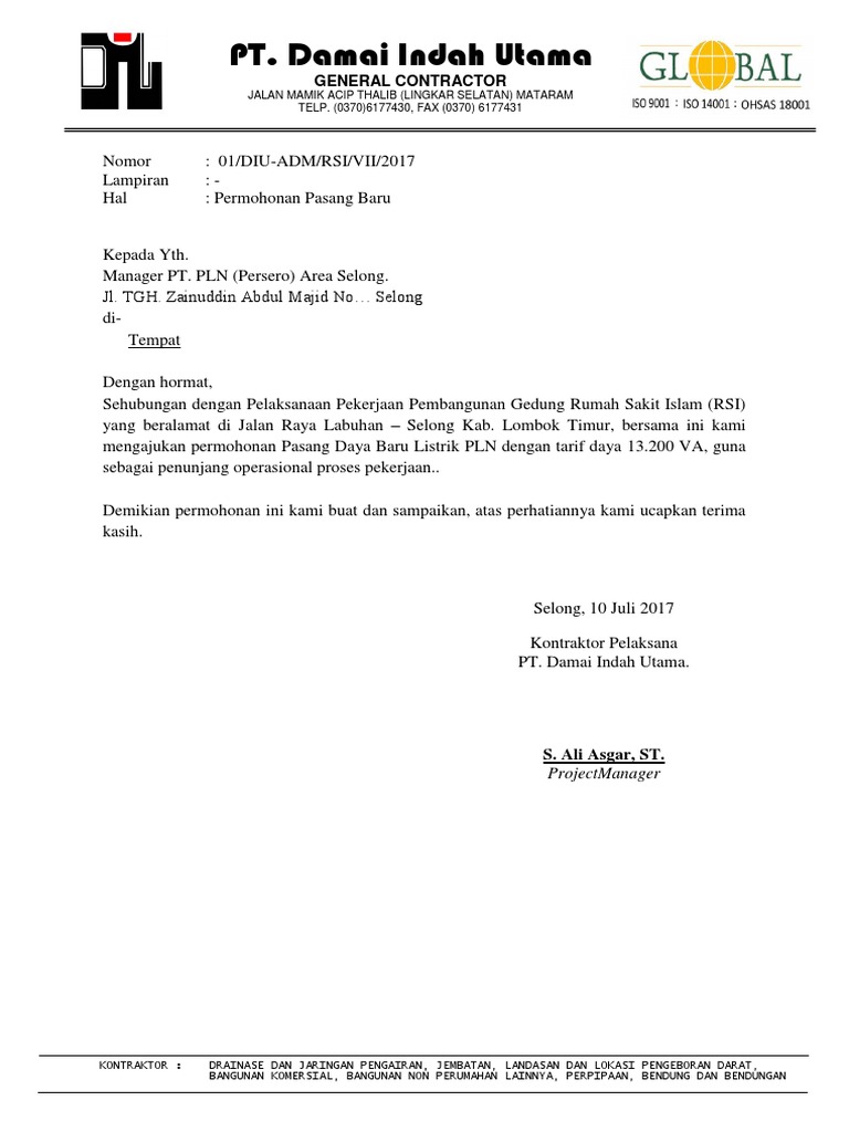 Surat Permohonan Pln