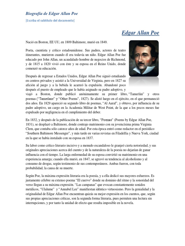 Biografia de Edgar Allan Poe Edgar Allan Poe Ficción y