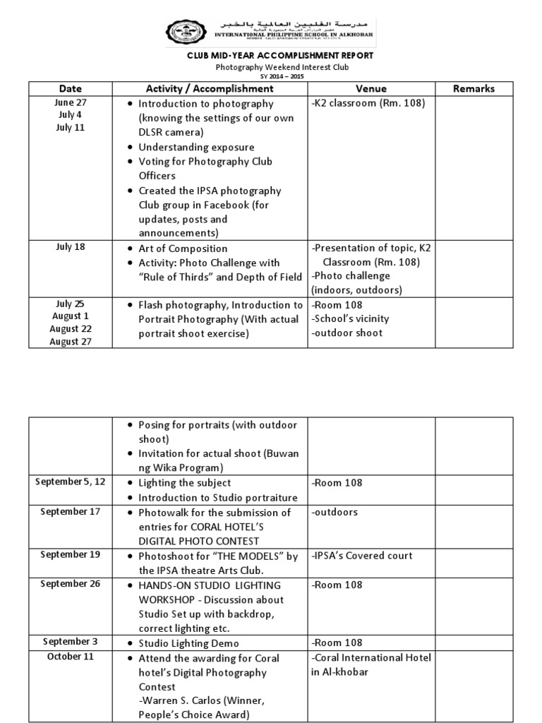 Mid-Year Photography Club Report | PDF | Portrait Photography ...