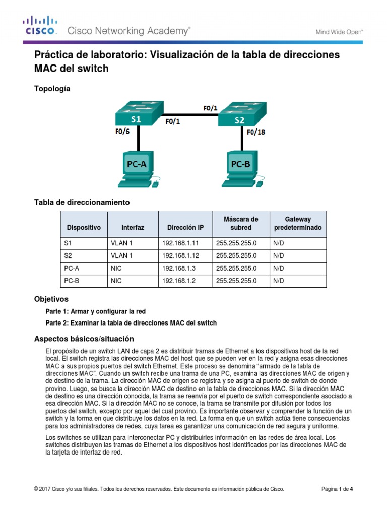 6.2.1.7 Lab - Viewing The Switch MAC Address Table | PDF | Conmutador ...