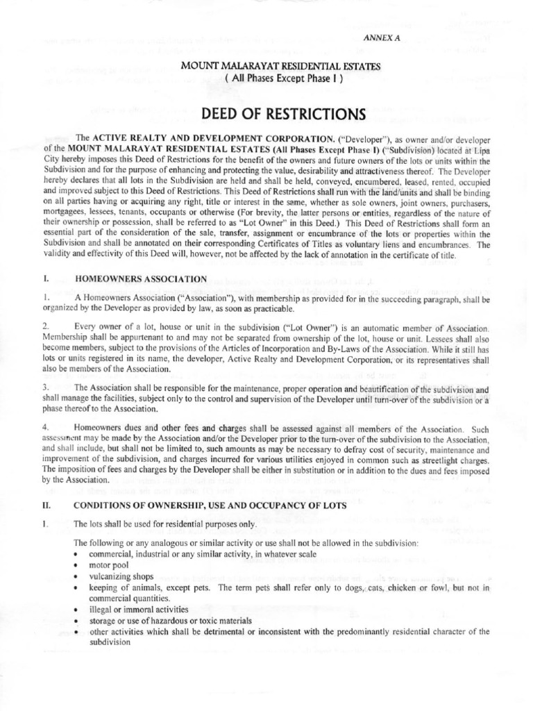 Deed of Restrictions PDF