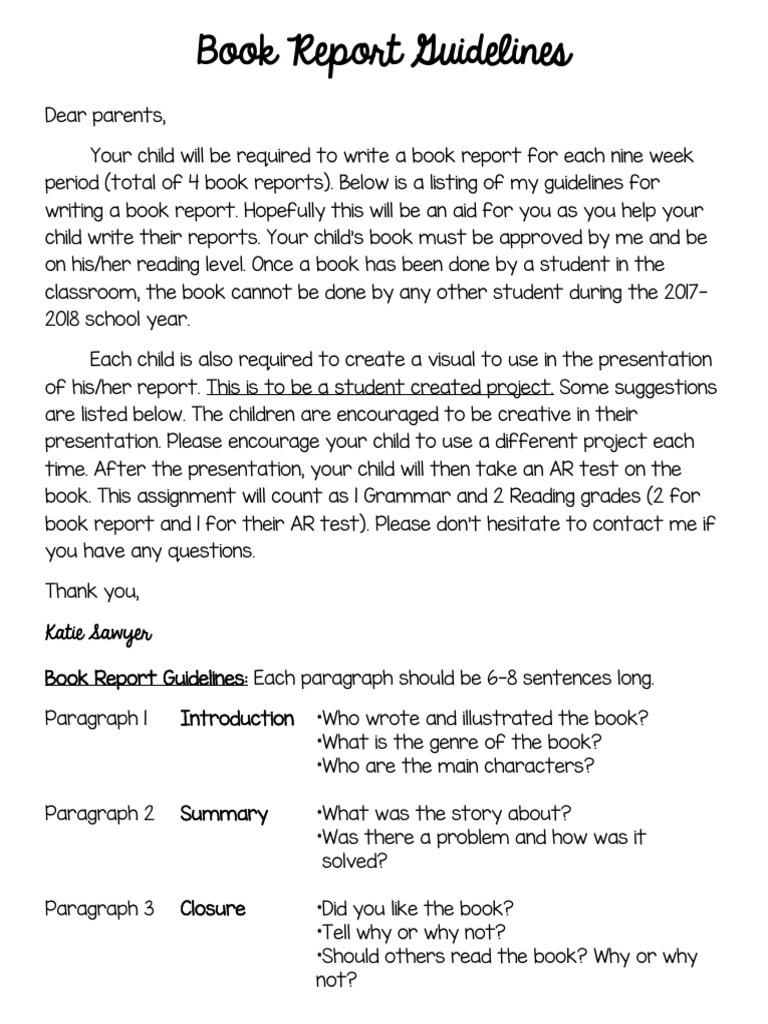 book report guidelines | Writing | Communication
