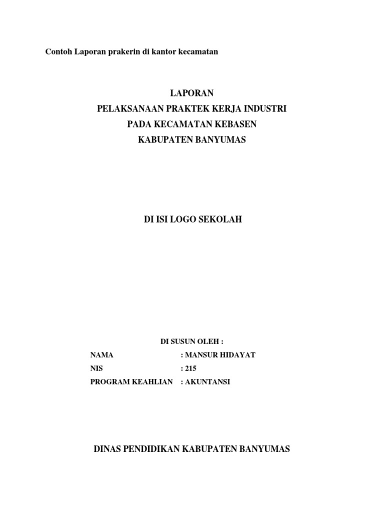 Contoh Laporan Prakerin Di Kantor Kecamatan Docx