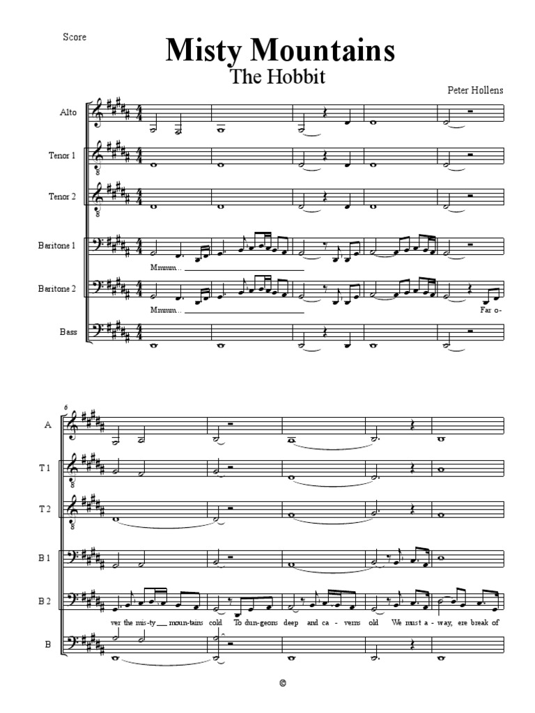 Misty Mountains The Hobbit Choral Music Singing