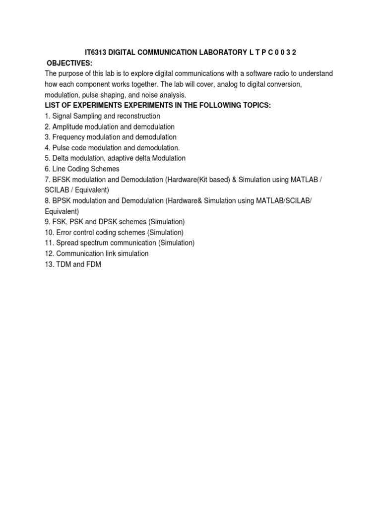It6313 Digital Communication Laboratory PDF