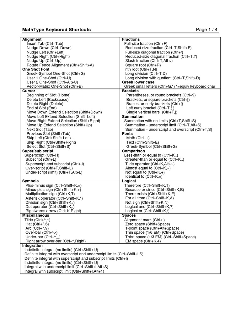 MathType-Shortcuts.pdf | Bracket | Greek Alphabet