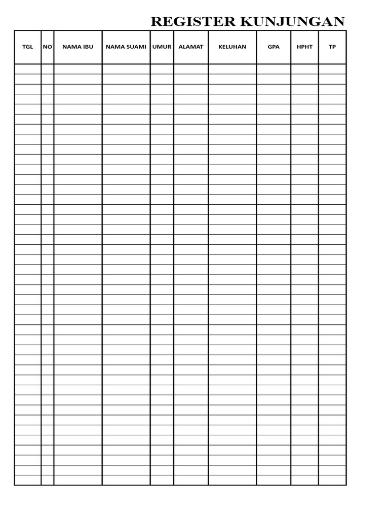 Buku Register Kunjungan Ibu Hamil