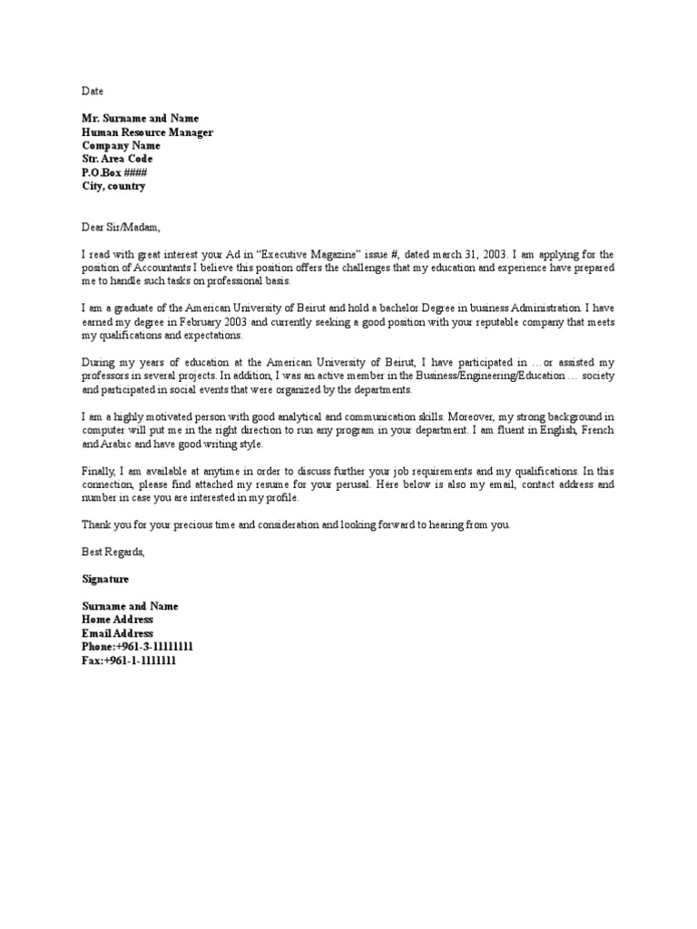 Sample Of Cover Letter Doc