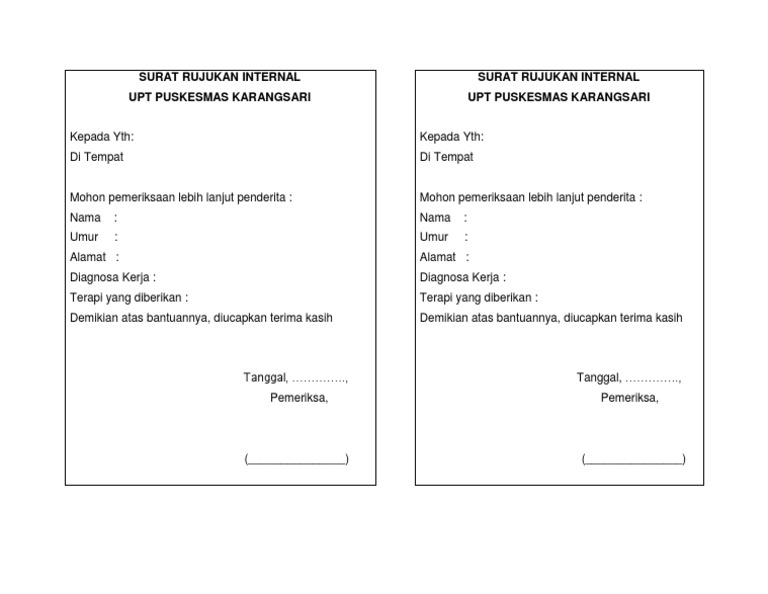 Surat Rujukan Internal Upt Puskesmas Karangsari | PDF