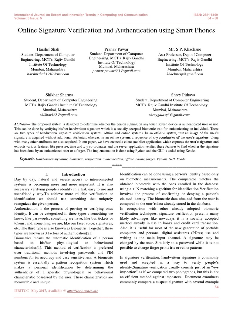 Mobile Signature Verification System | PDF | Authentication | Biometrics