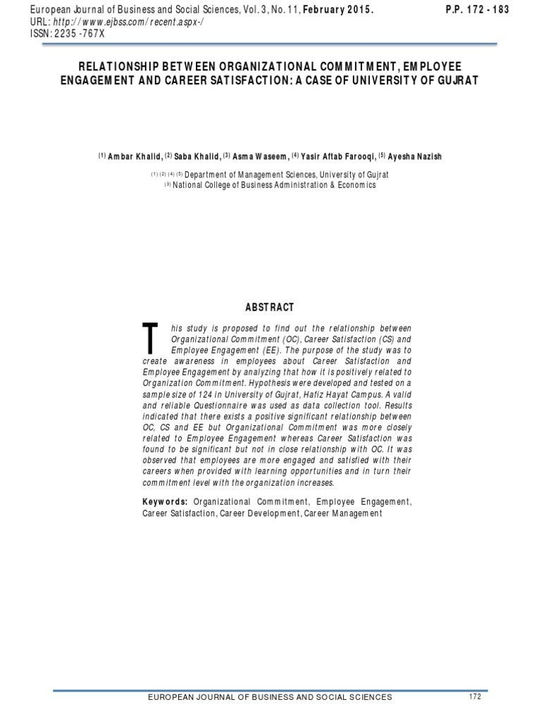 Organizational Commitment and Career Satisfaction | PDF | Employment ...