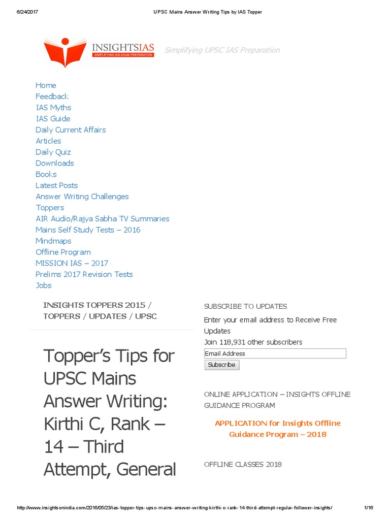 Upsc Mains Answer Writing Tips By Ias Topper Pdf Essays Online