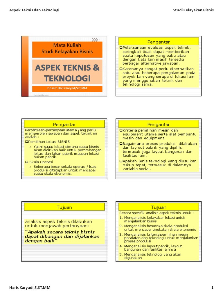 Aspek Teknis Dan Teknologi Studi Kelayakan Bisnis