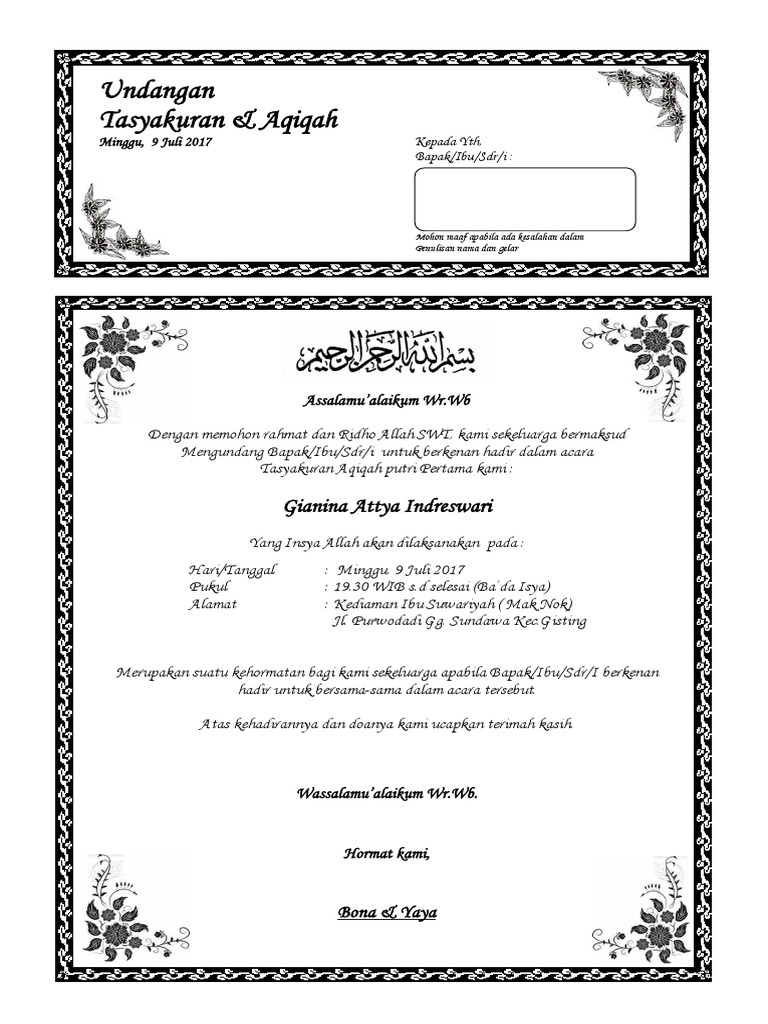 700+ Contoh Isi Undangan Syukuran Aqiqah Gratis Terbaru