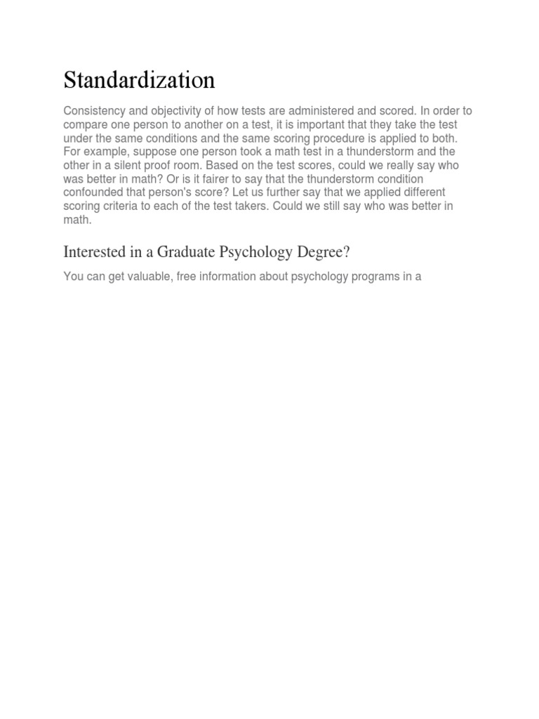 Standardization: Interested in A Graduate Psychology Degree? | PDF ...