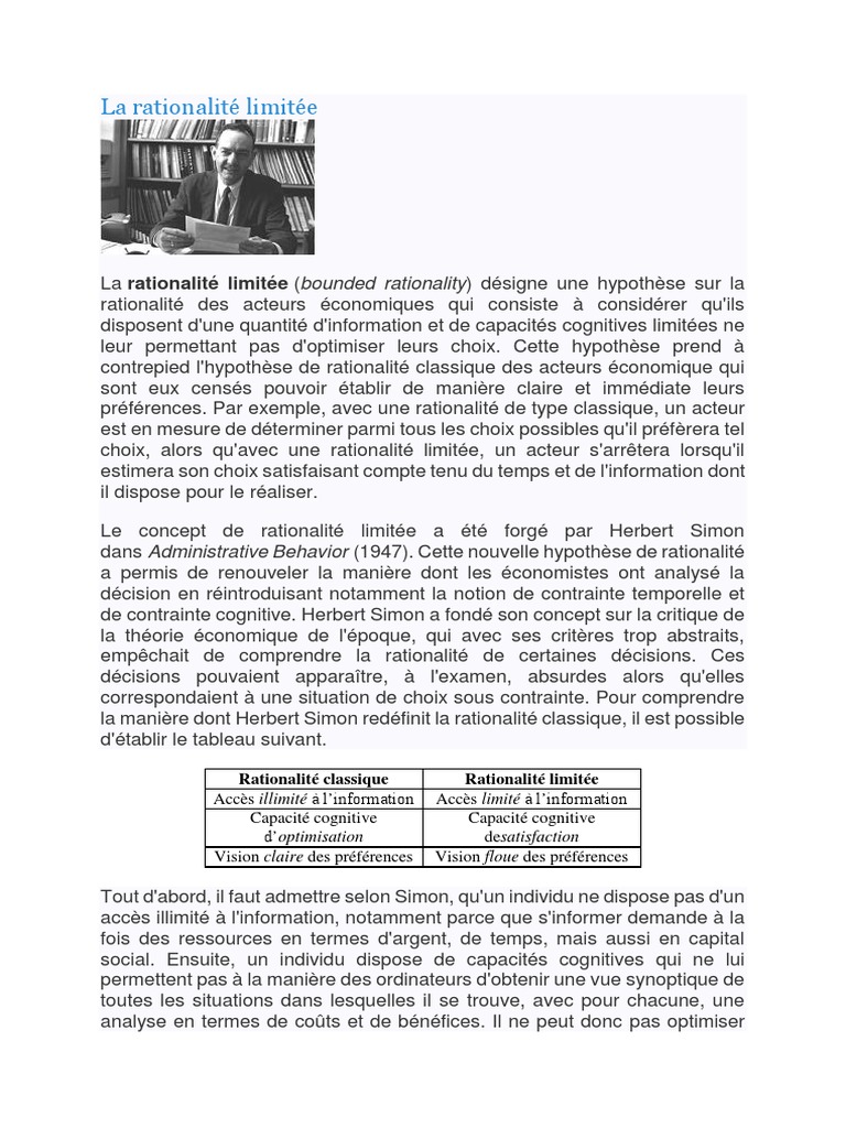 La rationalité limitée selon Herbert Simon | PDF | Rationalité | Émergence