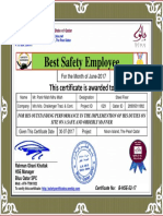 Panir Miah Miru Miah Best Safety Employee Award Certificate For Month June 2017