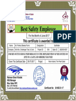 Ponkoz Biewas Purno Best Safety Employee Award Certificate For Month June 2017
