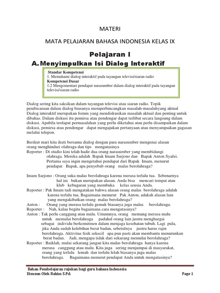 Diktat Bahasa Indonesia Kelas Ix Docx