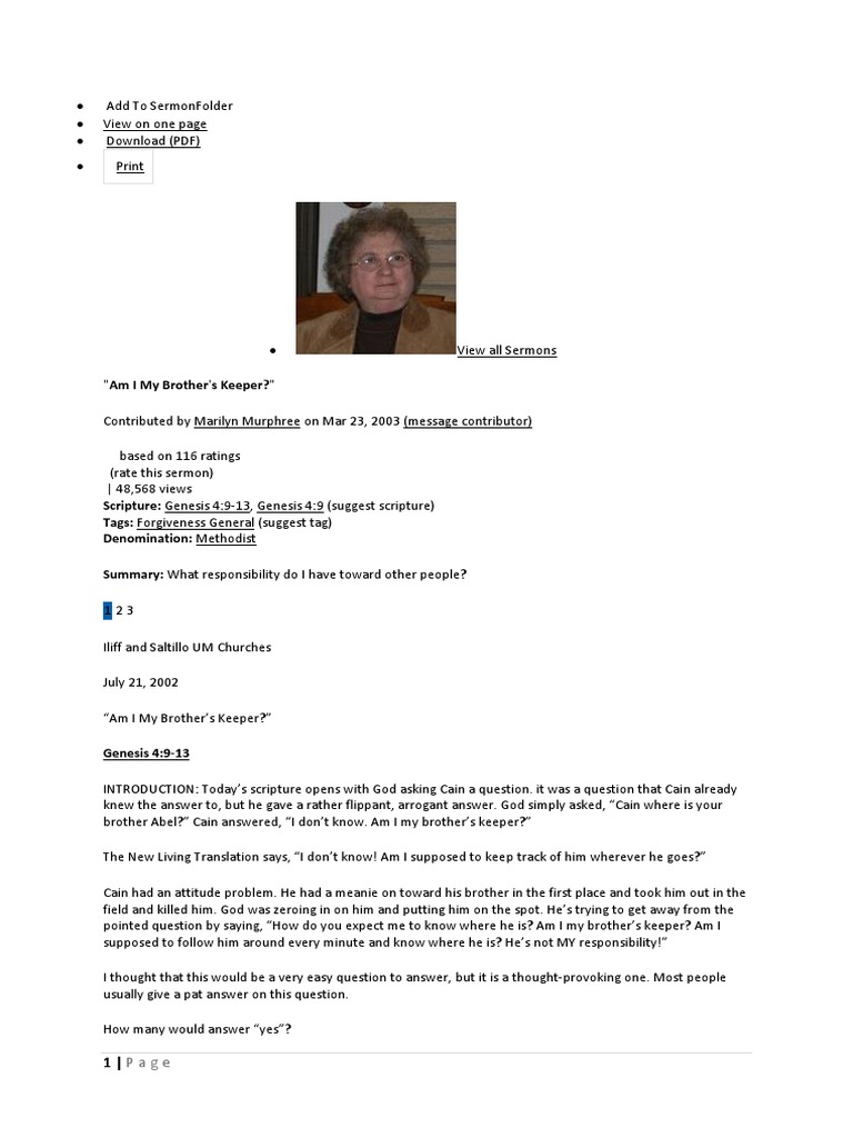 My Brother Keeper PDF Abrahamic Religions Christian Belief And