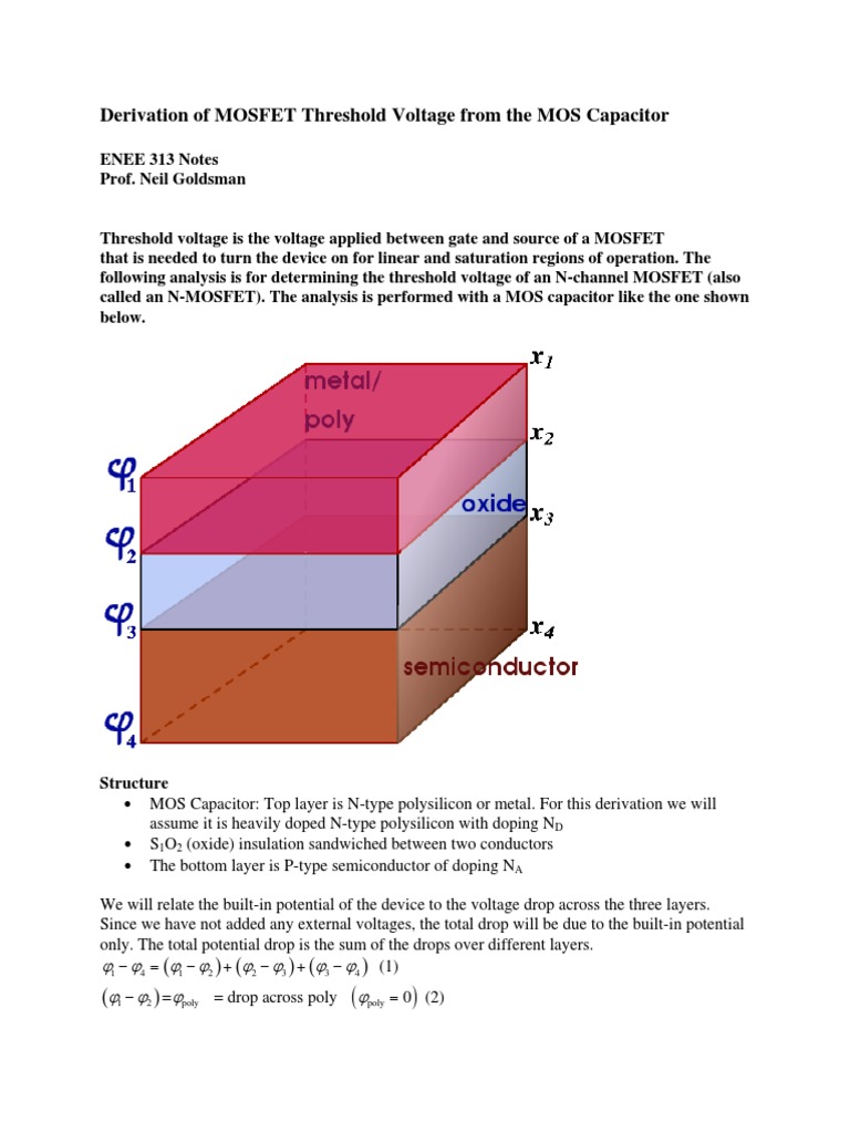 Derivation of MOSFET Threshold Voltage From The MOS Capacitor PDF