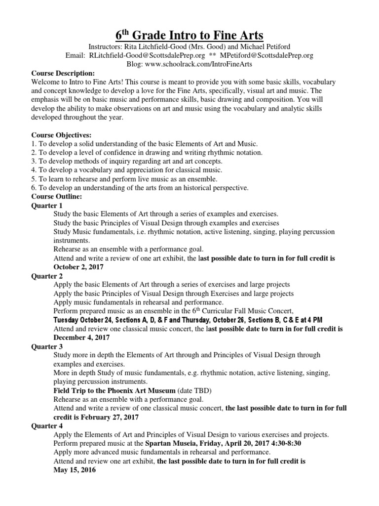6th grade intro to fine arts syllabus 1 learning communication