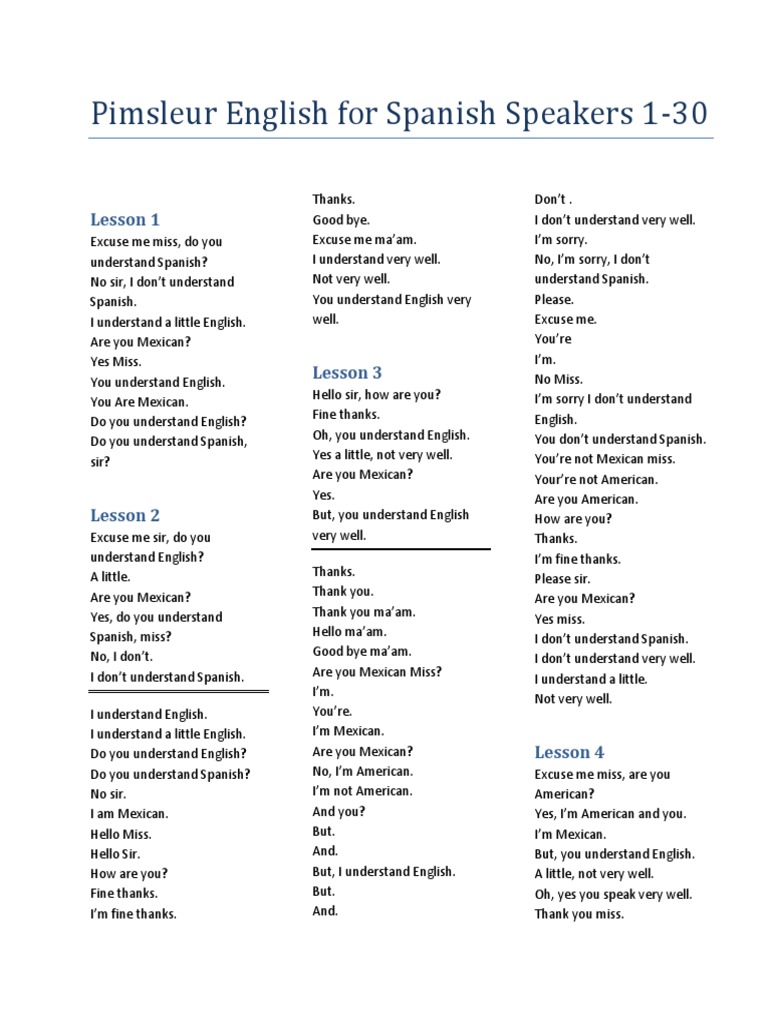 Pimsleur English For Spanish Speakers 1-30 | PDF