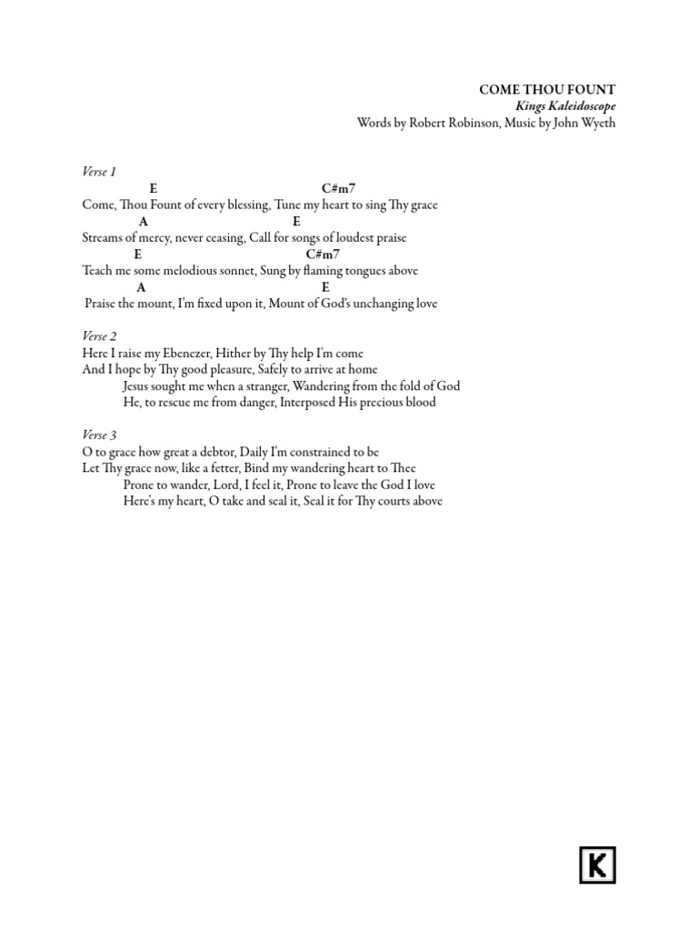 Come Thou Fount Chords KK PDF