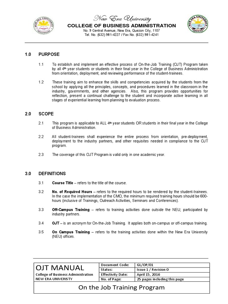 OJT Manual for Business Students | PDF | Curriculum | Behavior Modification