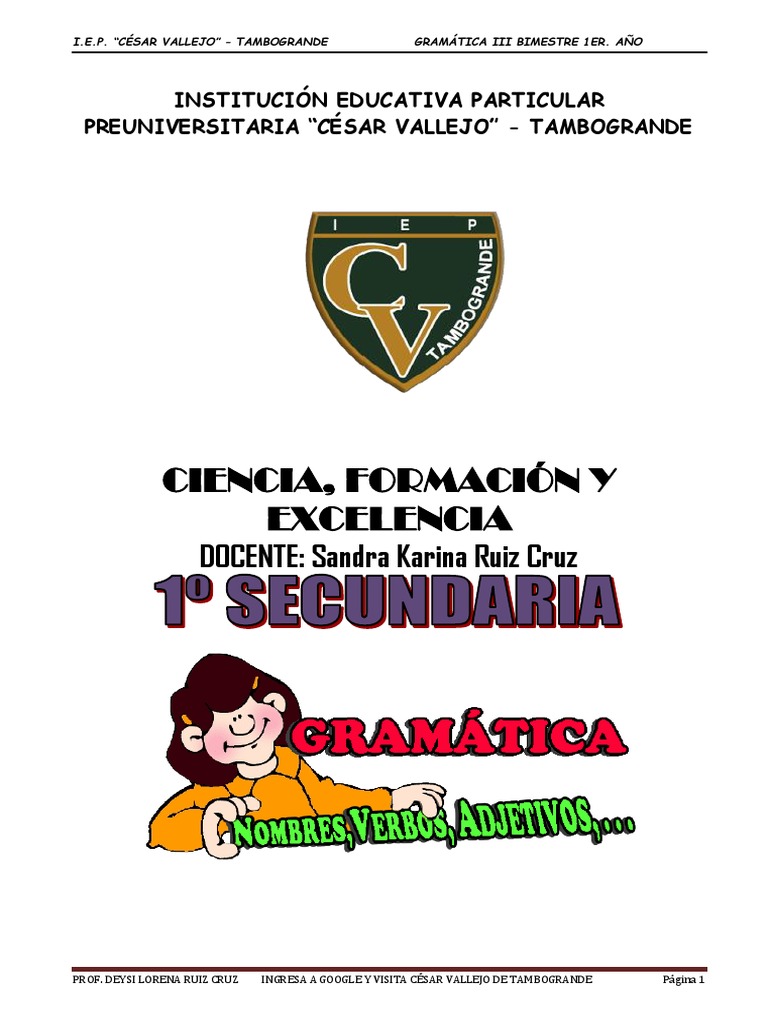 Módulo 1ro Iii Bimestre Gramática Pdf Palabra Sustantivo