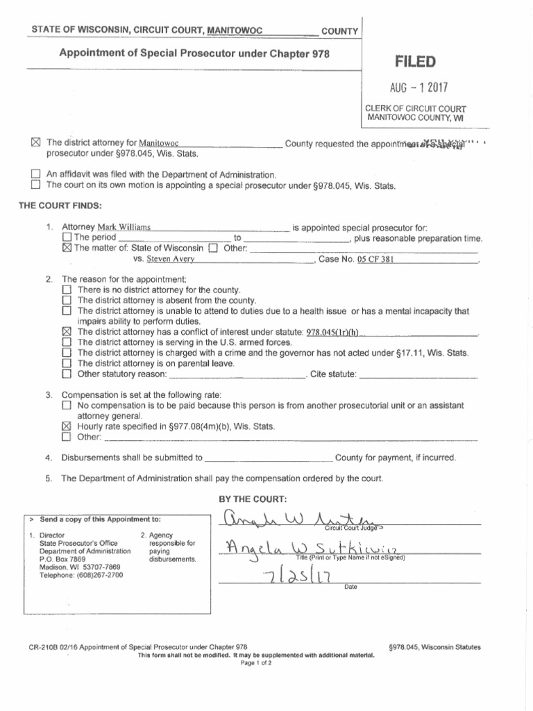 Special Prosecutor Steven Avery Case PDF
