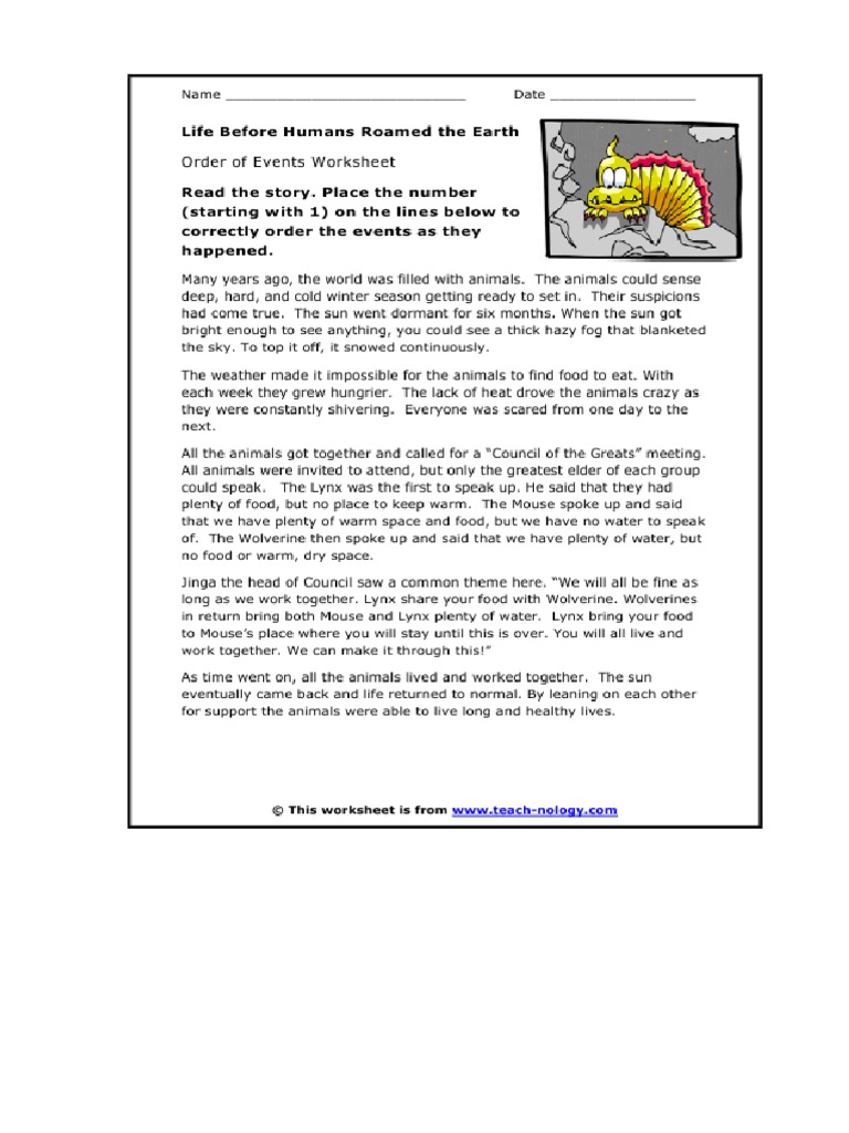 Workbooks teach-nology.com worksheets : Life Before Human Passage