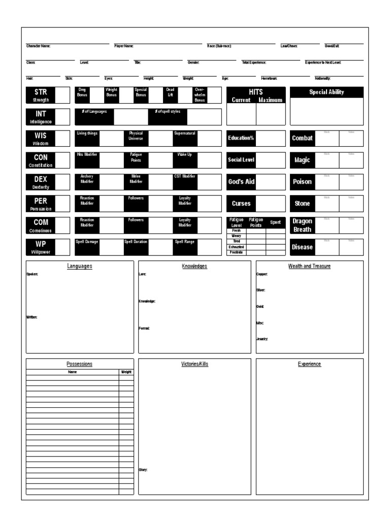 ARG Character Sheet Complete | PDF | Role Playing Games | Leisure