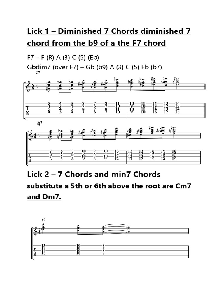 Lick 1 Diminished 7 Chords Diminished 7 Chord From The b9 of A The F7