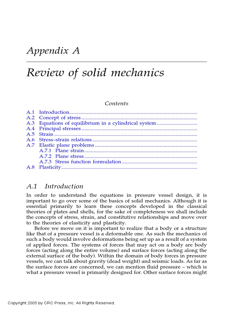 Review Of Solid Mechanics Appendix A Pdf Deformation Engineering