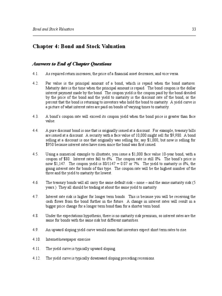 Chapter 4 Bond and Stock Valuation Answers To End of Chapter