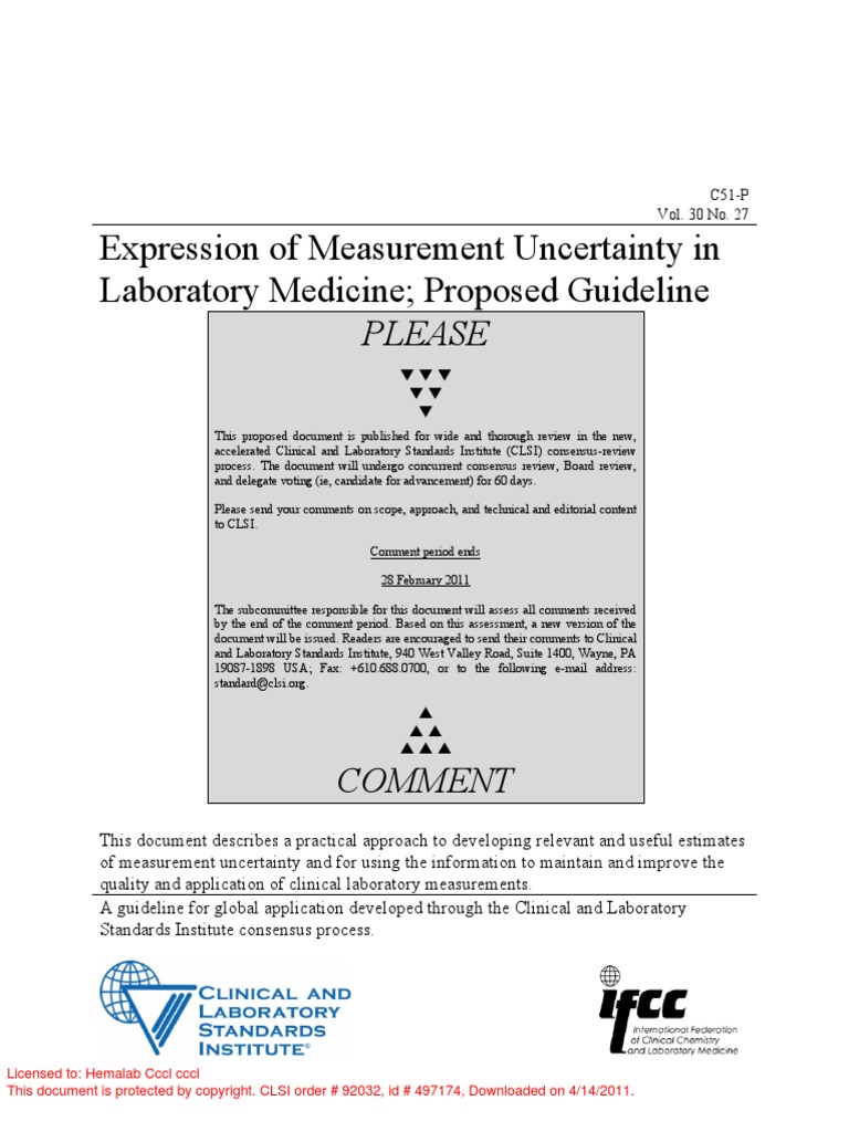 Expression of Measurement Uncertainty in Laboratory Medicine Proposed ...