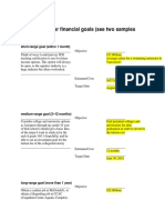 Setting Your Financial Goals (See Two Samples Below) : Short-Range Goal (Within 1 Month)