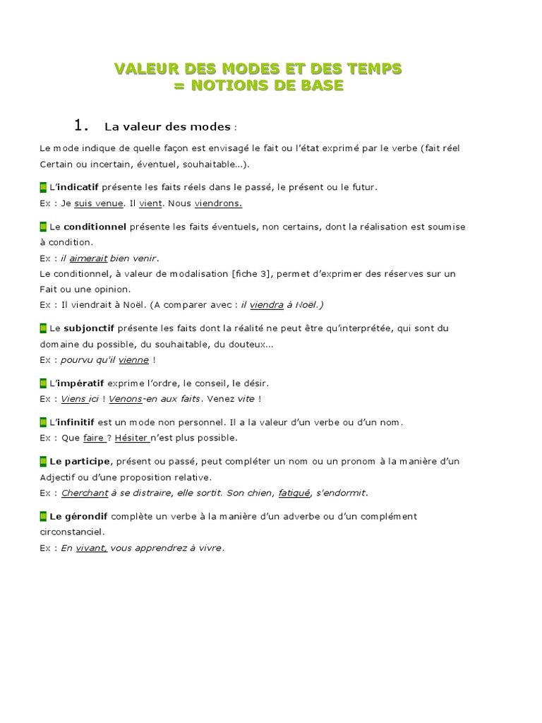Exercices Modes Et Temps 3ème Pdf 04 Valeur Temps Modes PDF | PDF | Clause | Verbe