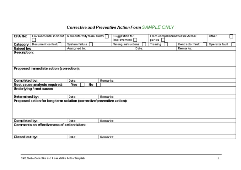 Corrective and Preventive Action Template | PDF | Business