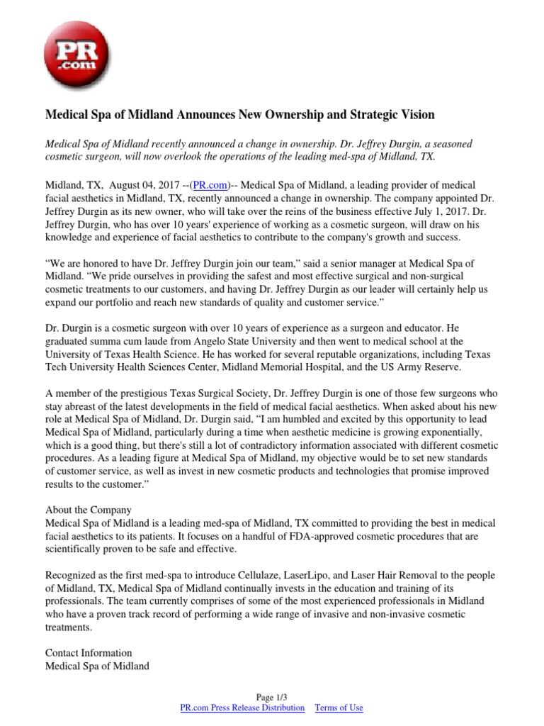 Medical Spa of Midland Announces New Ownership and Strategic Vision