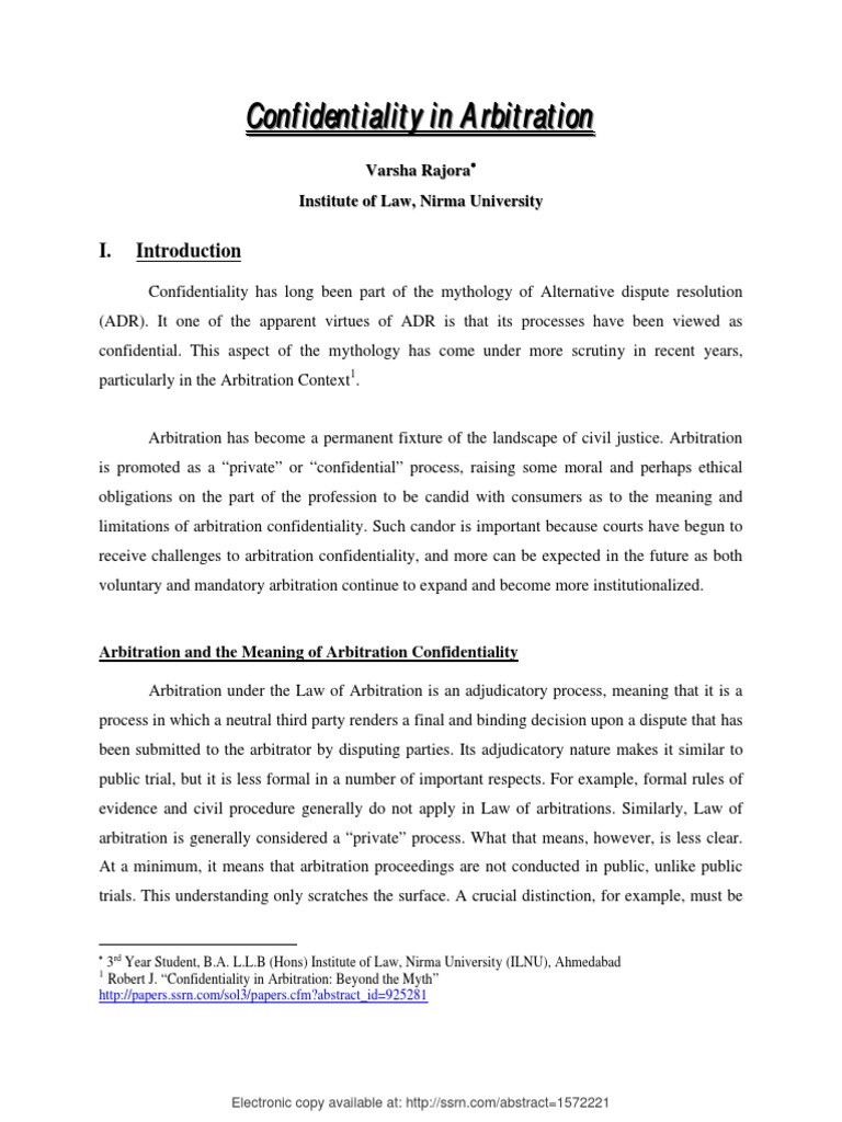 Confidentiality in Arbitration PDF Arbitration Confidentiality