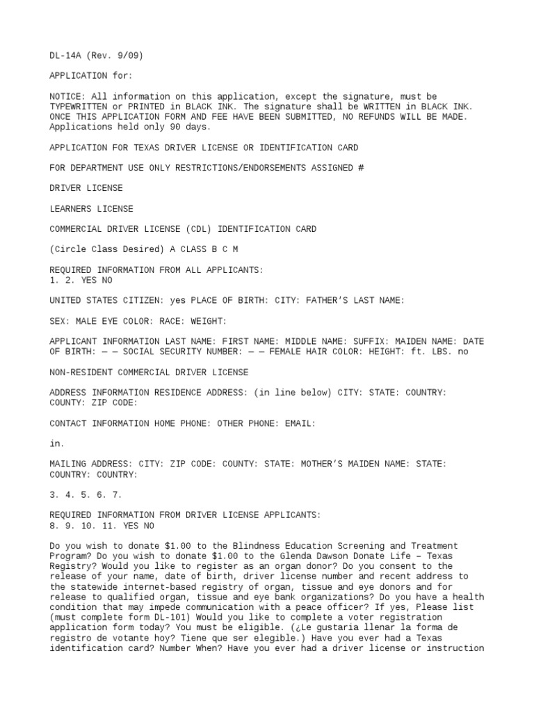 Dl 14a pdf driver s license identity document